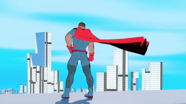 Superhéros Veille Sur Ville Rendu Animation — Video