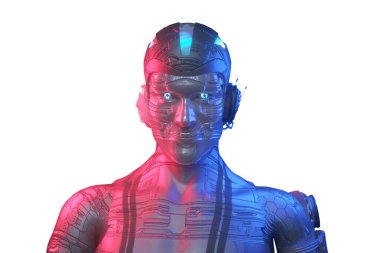 Parlak ışıklı robot karakter kavramı. 3d resimleme