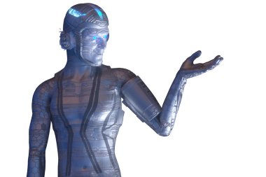 Beyaz arka planda insansı robot düşüncesi 3 boyutlu canlandırma