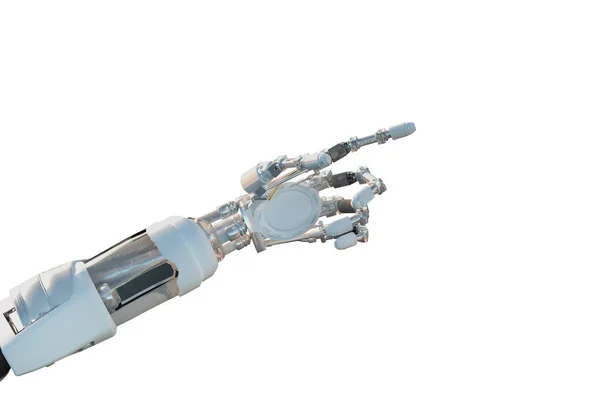 白い背景に隔離されたロボットアームのクローズアップ3Dレンダリングイラスト — ストック写真