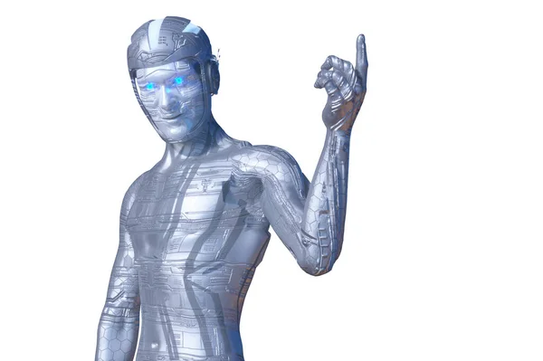 Humanoid Robot Myślenia Białym Tle Renderowania Ilustracji — Zdjęcie stockowe