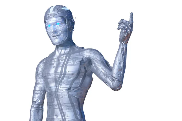 白い背景に人型ロボットの思考3Dレンダリング図 — ストック写真
