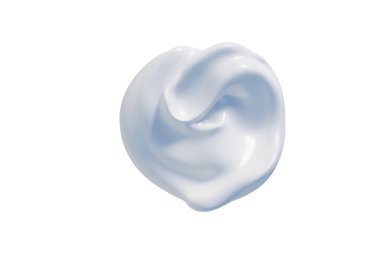 Beyaz arka planda izole edilmiş kozmetik krem damlası örneği. Pastel yüz kremi, makyaj astarı, renk düzeltme kozmetik ürünü