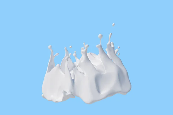 Mjölkstänk Droppar Och Fläckar Blå Bakgrund — Stockfoto