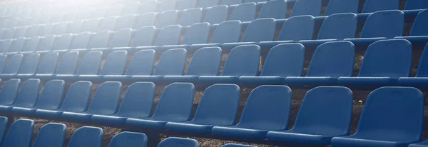 Fileiras Azuis Escuras Assentos Banner Estádio — Fotografia de Stock