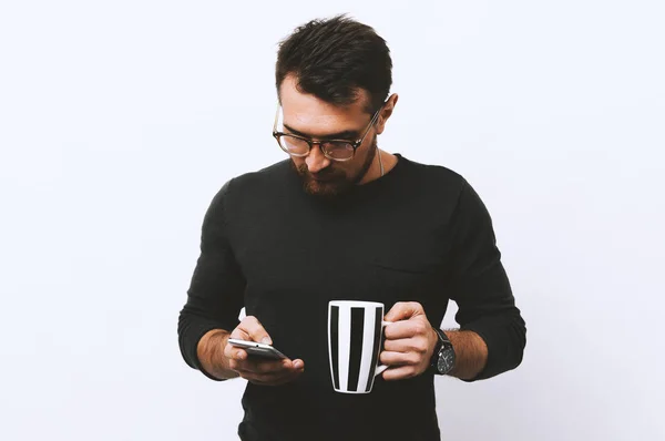 Portrait Homme Planifiant Journée Tenant Une Tasse Café — Photo