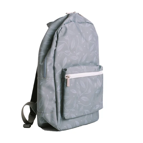 Gray Backpack Isolated White Background Side View Rucksack — Stock Photo, Image