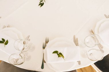 Üst görünüm, bir etkinlik partisi veya düğün alımı için tablo seti