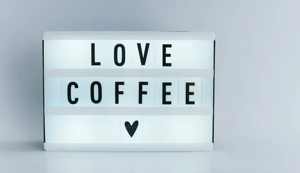 Photo Une Boîte Lumière Avec Texte Love Coffee Sur Fond — Photo