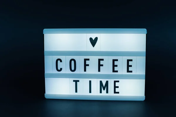 Photo Une Boite Lumière Avec Texte Temps Coffee Fond Isolé — Photo