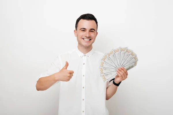 Foto Eines Jungen Mannes Der Eine Lotterie Gewann Den Daumen — Stockfoto