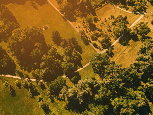 Aerial drone photo of beautiful city park during summer, green nature.