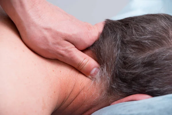 Physical Therapist Making Some Deep Massage Mans Neck — Stock Photo, Image