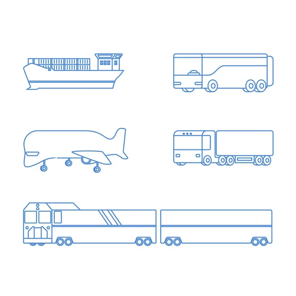 Logistieke Lijn Iconen Vector Set Vliegtuig Truck Trein Schip — Stockvector