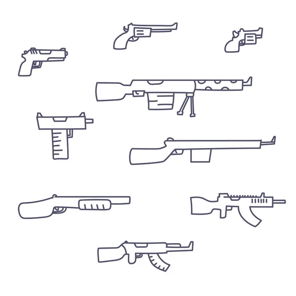 Zbraně ručně kreslenou vektorové sada dětinské doodle styl — Stockový vektor