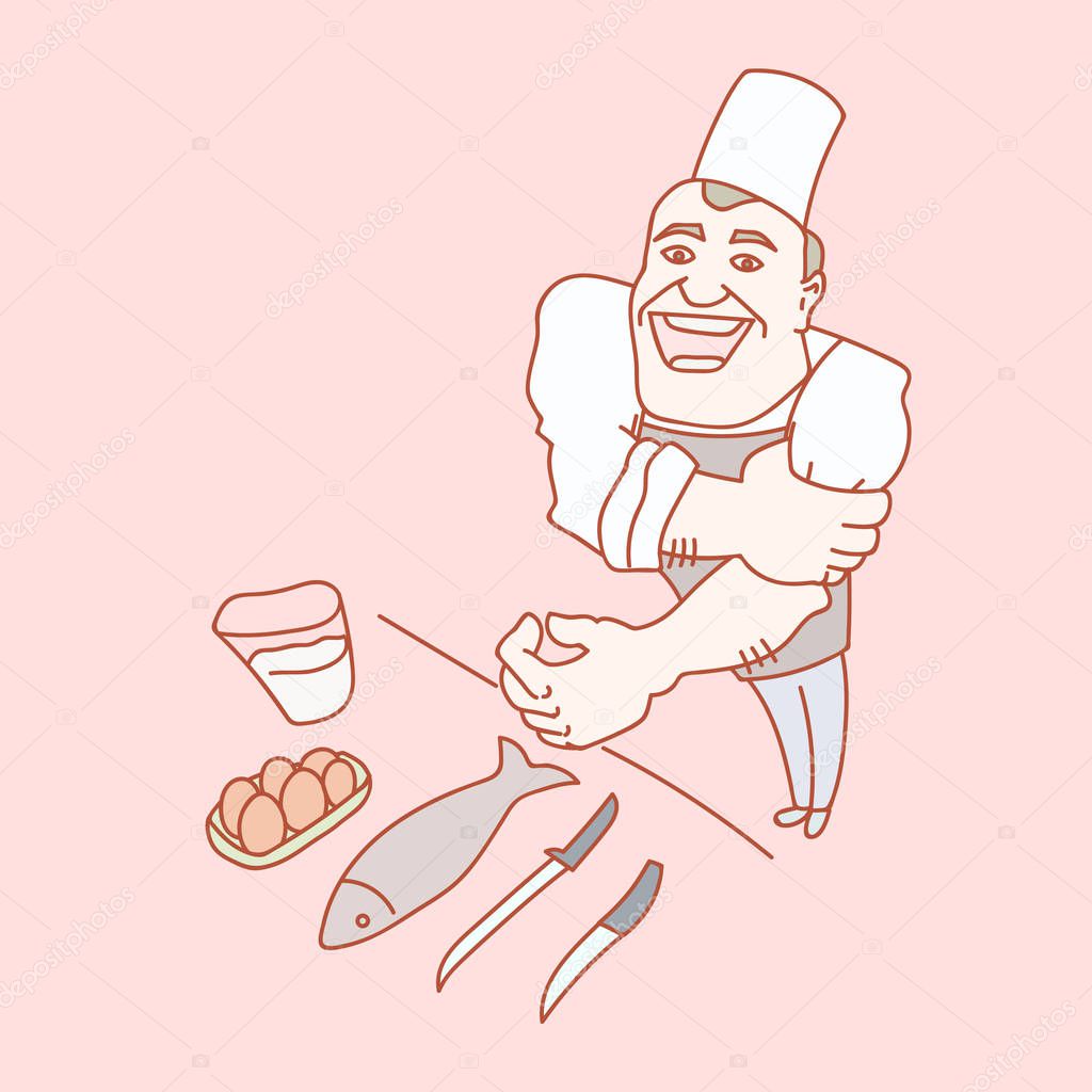Chef getting ready for cooking hand drawn illustration