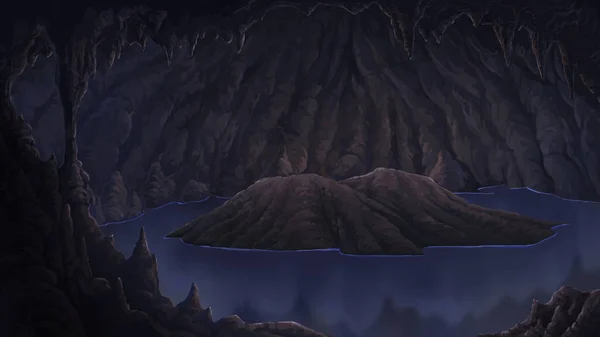 山洞里的景色里有钟乳石和水 — 图库照片