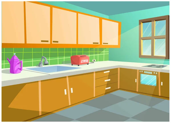 Citra vektor warna terang dari dapur di rumah . - Stok Vektor
