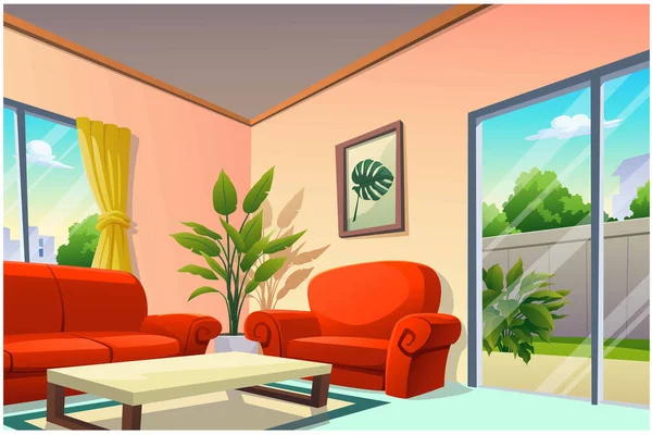 Daerah Dalam Rumah Memiliki Sofa Untuk Menghibur - Stok Vektor