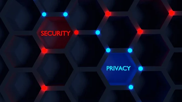 Sicurezza Privacy Equilibrio Concetto Nero Esagono Griglia Con Nodi Luminosi — Foto Stock