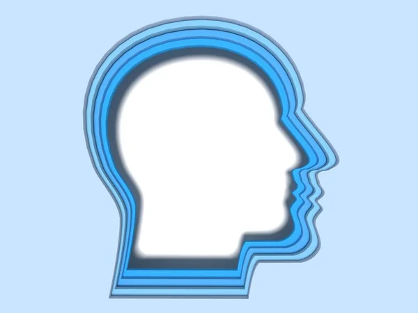 青い頭部形状 Papercut スタイル深い概念 イラストレーションを学習の つの層 — ストック写真