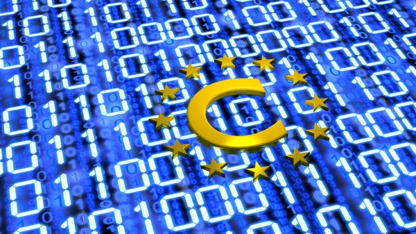 EU Copyright sumbol kék digitális izzó emeleten — Stock Fotó