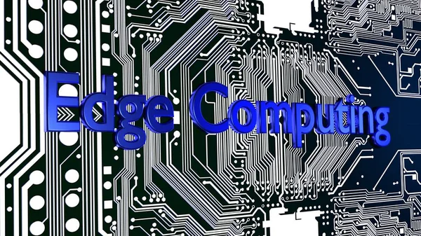 Blue word Edge computing on top of glowing circuit board 3D — Stock Photo, Image