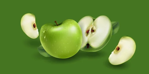 Manzanas verdes sobre un fondo verde — Archivo Imágenes Vectoriales