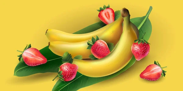 Banana e morango —  Vetores de Stock