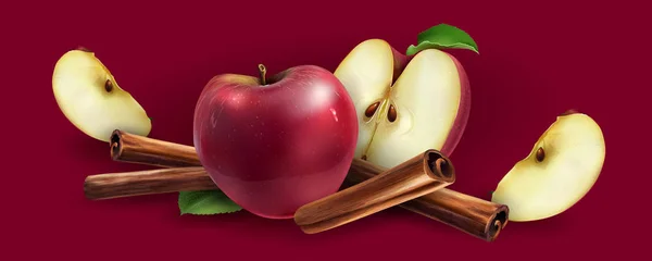 Cynamon i czerwone jabłka — Wektor stockowy