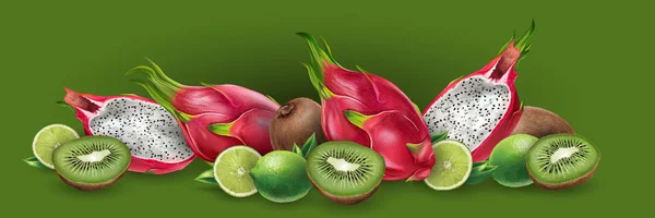 Fruits du dragon et kiwi — Image vectorielle