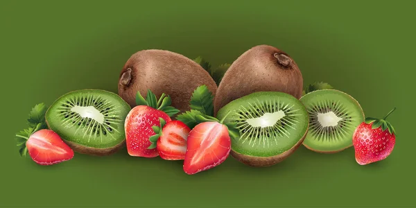 Erdbeere und Kiwi — Stockvektor