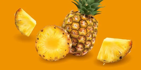 Ananas sur fond jaune vif — Image vectorielle