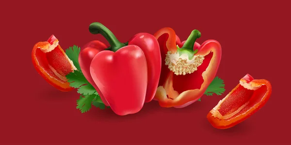 Red pepper on red background — Stock Vector