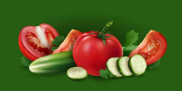 Ντομάτα, αγγούρι και σαλάτα — Διανυσματικό Αρχείο