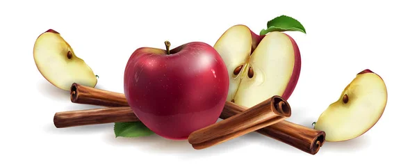 Cynamon i czerwone jabłka — Wektor stockowy