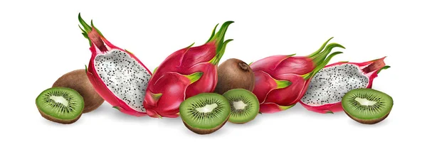 Drachenfrucht und Kiwi — Stockvektor