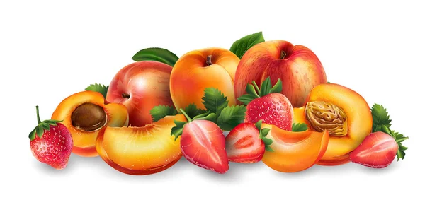 Aprikose, Pfirsich und Erdbeere — Stockvektor