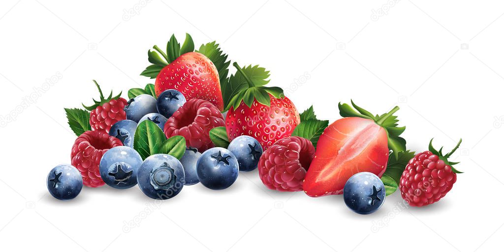 Raspberries, blueberries and strawberries