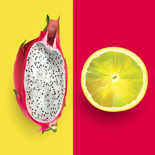 Ilustrasi buah naga dan lemon — Stok Foto