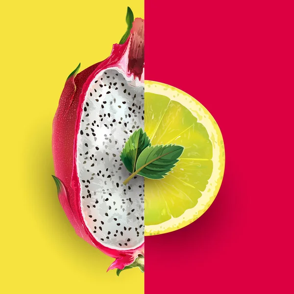 Ilustrasi buah naga dan lemon — Stok Foto