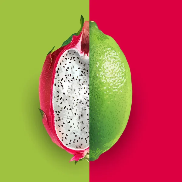 Dragón fruta y lima ilustración — Foto de Stock