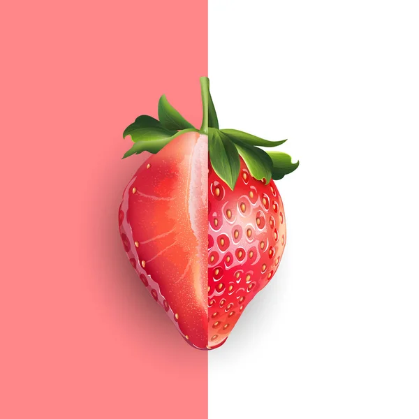 Erdbeere und Scheibe auf einem rosa und weißen — Stockfoto