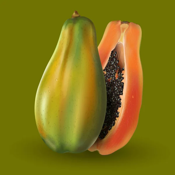 Papaya pada latar belakang hijau — Stok Foto