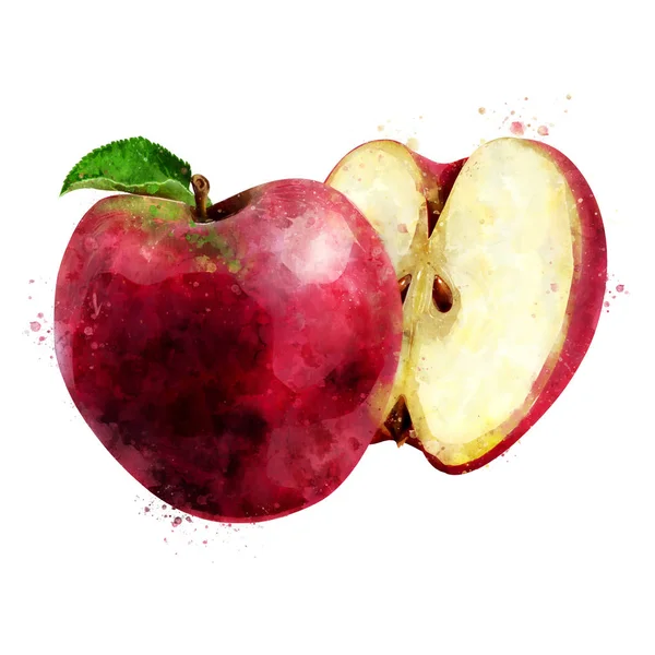 Red Apple na białym tle. Akwarela, ilustracja — Zdjęcie stockowe