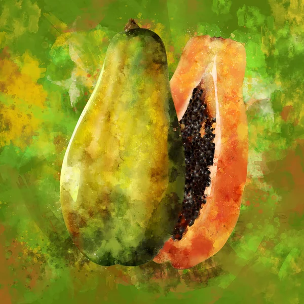 Papaya zöld háttér. Akvarell illusztráció — Stock Fotó