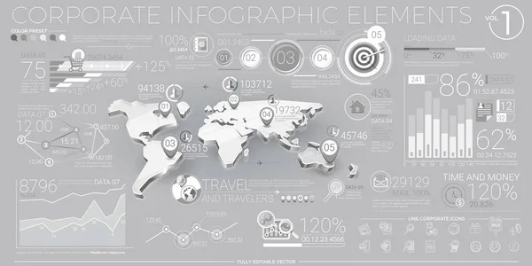 Elemente infografice corporative în alb și gri — Vector de stoc