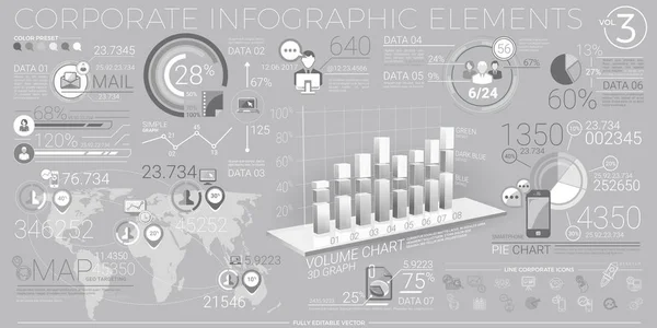 Elementos infográficos corporativos em cinza e branco — Vetor de Stock