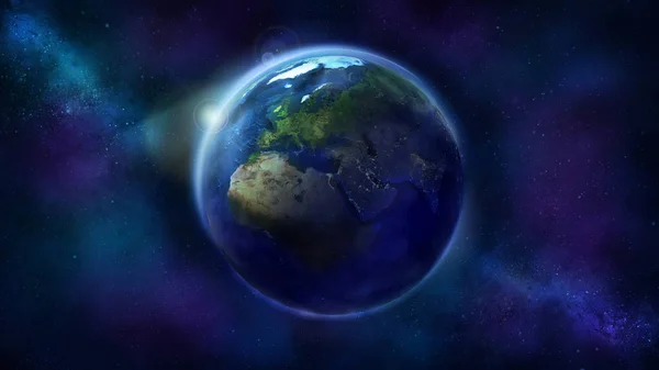 La Terre réaliste depuis l'espace montrant l'Afrique, l'Europe et l'Asie . — Photo