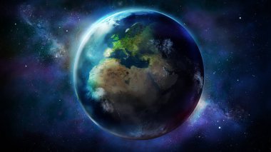 Afrika, Avrupa ve Asya'yı gösteren uzaydan Dünya'nın yarım günü